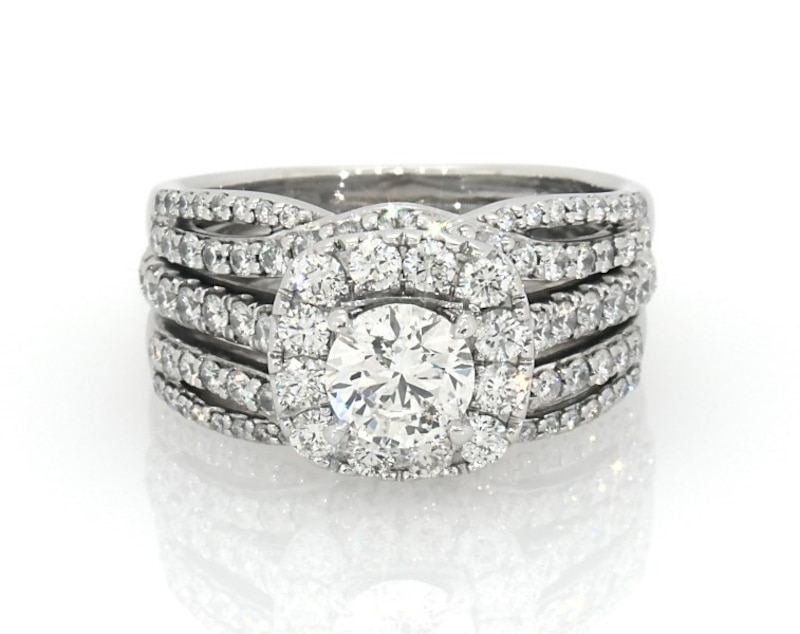 Main Image 1 of Previously Owned Round-Cut Diamond Halo Bridal Set 2 ct tw 14K White Gold Size 8