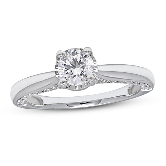Previously Owned Diamond Solitaire Engagement Ring / ct tw Round-Cut 10K White Gold (J/I3