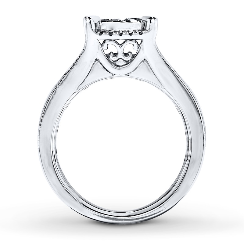Previously Owned Diamond Bridal Set 2 ct tw Princess/Round-cut 14K White Gold Size 4.5