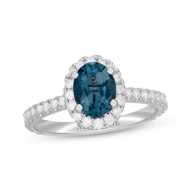 Main Image 1 of Previously Owned Neil Lane Oval-Cut London Blue Topaz & Diamond Engagement Ring 5/8 ct tw 14K White Gold