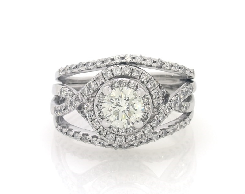 Main Image 1 of Previously Owned Round-Cut Diamond Halo Bridal Set 1-3/8 ct tw 14K White Gold Size 6.75