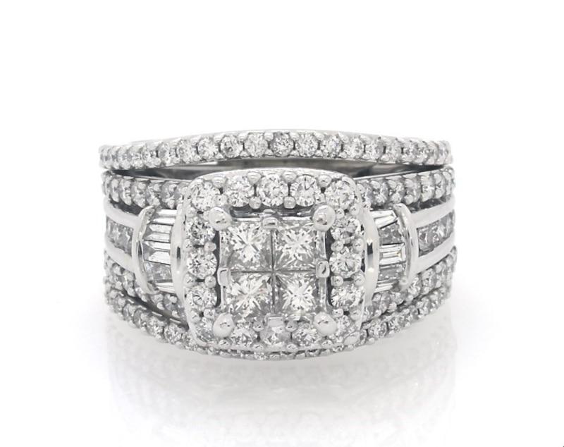 Main Image 1 of Previously Owned Princess-Cut Diamond Quad Bridal Set 1-7/8 ct tw 14K White Gold Size 6.5