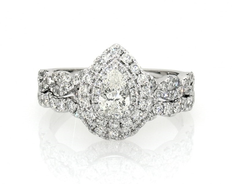 Previously Owned Neil Lane Pear-Shaped Diamond Double Halo Bridal Set 1 ...