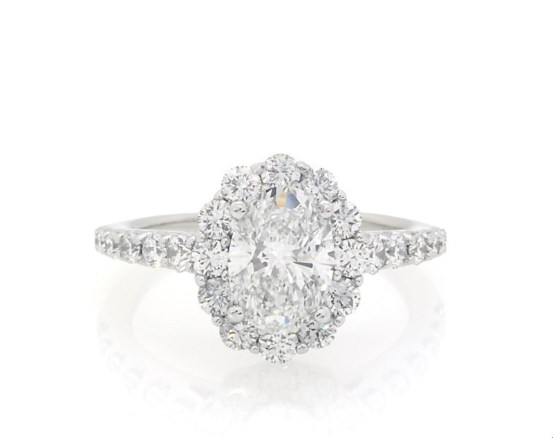 Main Image 1 of Previously Owned Lab-Grown Diamonds by KAY Oval-Cut Halo Engagement Ring 1-3/4 ct tw 14K White Gold Size 9