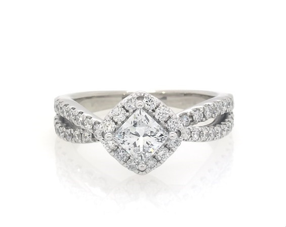 Previously Owned THE LEO Legacy Lab-Created Diamond Princess-Cut Engagement Ring 7/8 ct tw 14K White Gold