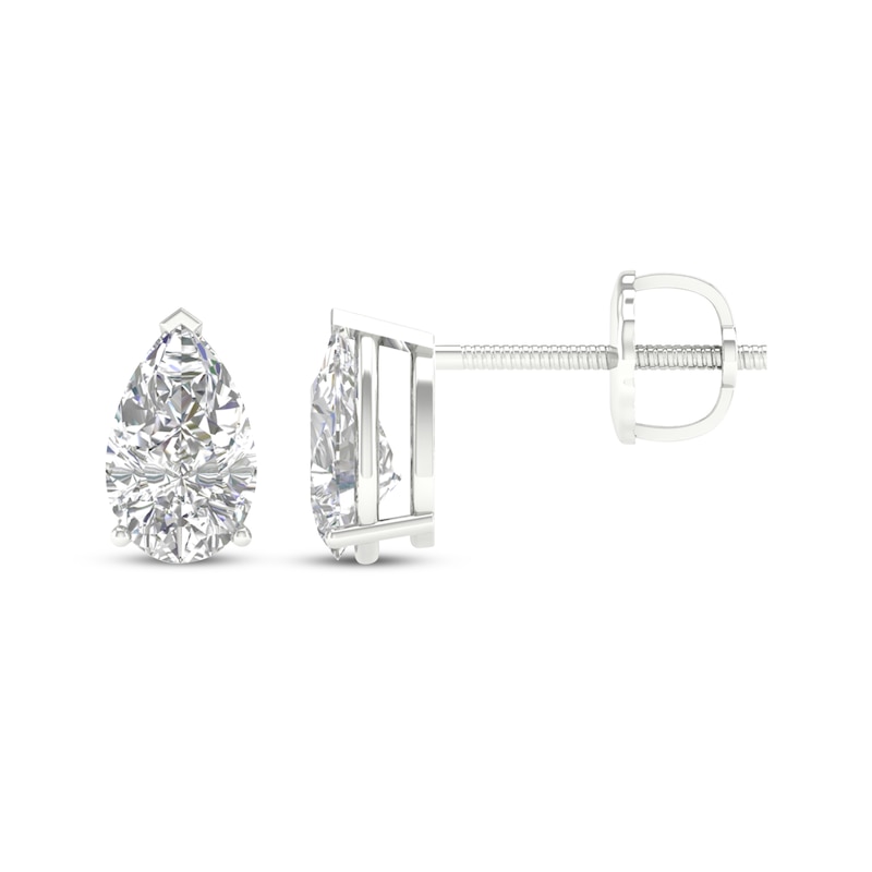 Main Image 3 of Previously Owned KAY Lab-Grown Diamonds Pear-Shaped Solitaire Stud Earrings 1 ct tw 14K White Gold (F/SI2)