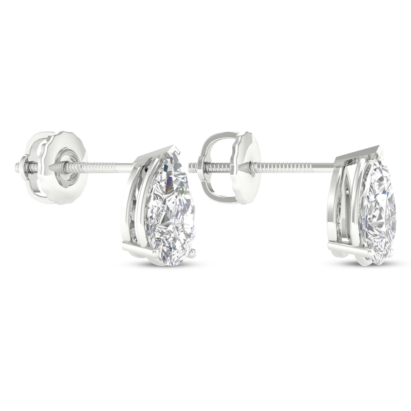 Main Image 4 of Previously Owned KAY Lab-Grown Diamonds Pear-Shaped Solitaire Stud Earrings 1 ct tw 14K White Gold (F/SI2)