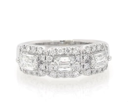 Previously Owned THE LEO Legacy Lab-Grown Diamond Emerald-Cut Three-Stone Anniversary Band 1-1/3 ct tw 14K White Gold