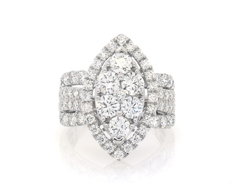 Previously Owned Lab-Grown Diamonds by KAY Multi-Diamond Center Marquise Engagement Ring 4 ct tw Round-cut 14K White Gold