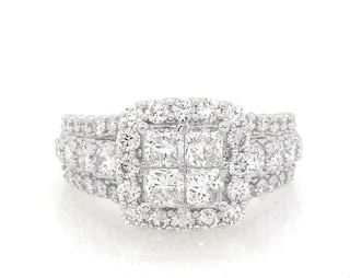 Previously Owned Diamond Bridal Set 3 carats tw Princess, Baguette & Round  14K White Gold - Size 10.25