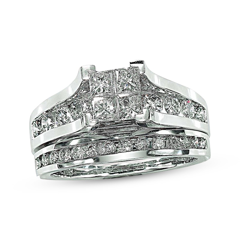 Previously Owned Princess-Cut Quad Diamond Bridal Set 1-1/2 ct tw 14K White Gold Size 4.5