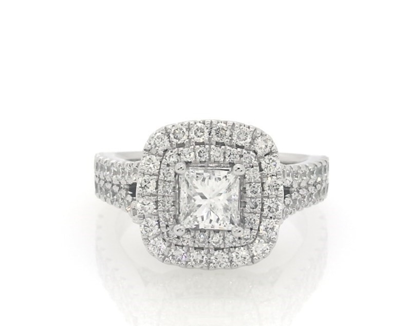 Previously Owned Vera Wang Love Princess-Cut Diamond Halo Engagement Ring 1-1/2 ct tw 14K White Gold Size 4.5