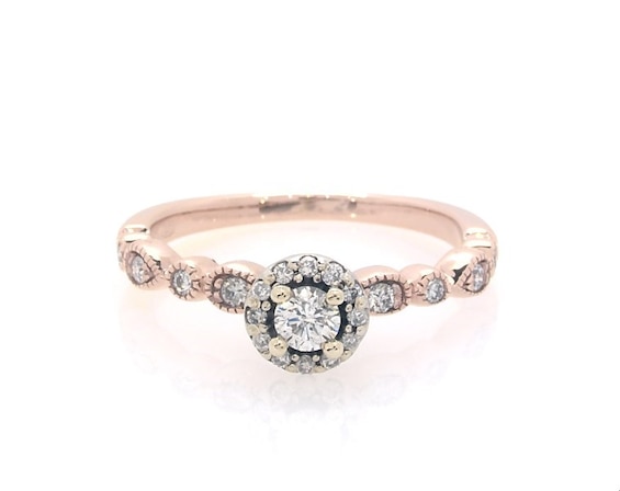 Previously Owned Round-Cut Diamond Halo Engagement Ring 1/4 ct tw 10K Two-Tone Gold