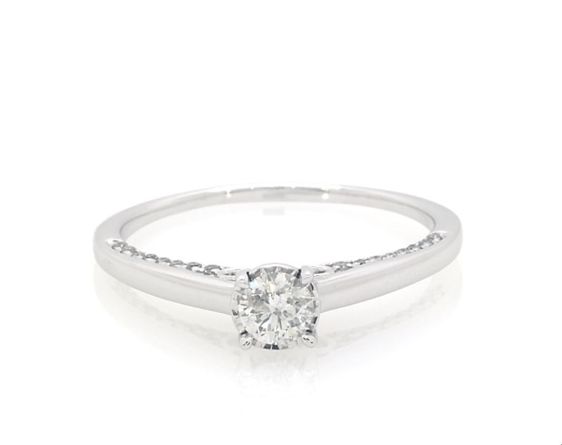 Main Image 1 of Previously Owned Diamond Solitaire Ring 1/2 ct tw Round-cut 10K White Gold (J/I3)