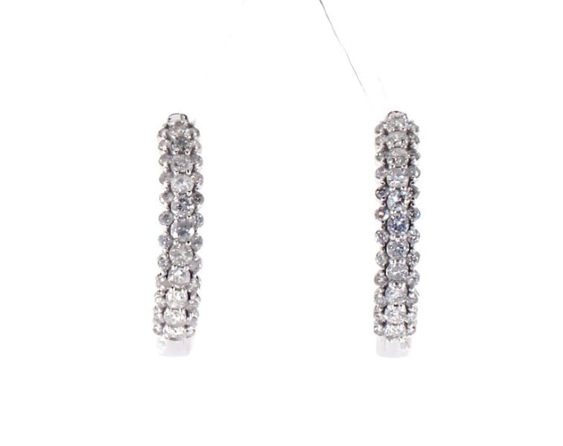 Main Image 1 of Previously Owned Diamond Hoop Earrings 1 ct tw 10K White Gold