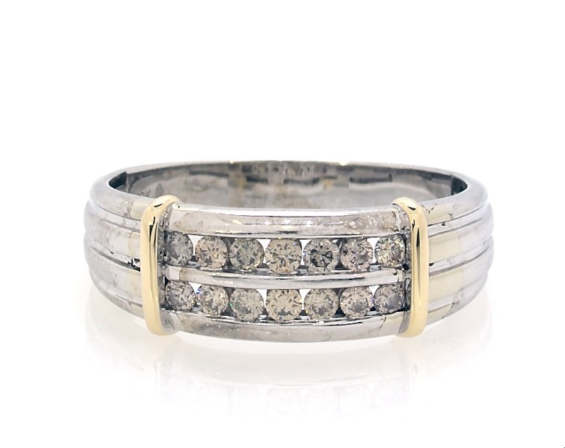 Main Image 1 of Previously Owned Men's Brown Diamond Wedding Band 1/2 ct tw Round-cut 10K Two-Tone Gold