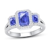 Thumbnail Image 0 of Previously Owned Tanzanite & Diamond Engagement Ring 1/3 ct tw Emerald/Round-cut 10K White Gold Size 6