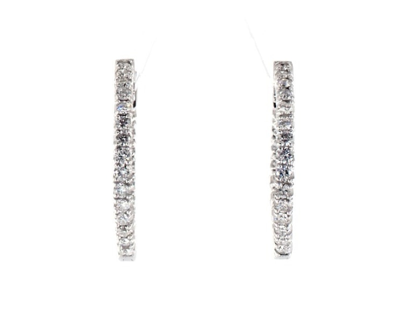 Main Image 1 of Previously Owned Round-Cut Diamond Hoop Earrings 1-3/8 ct tw 14K White Gold