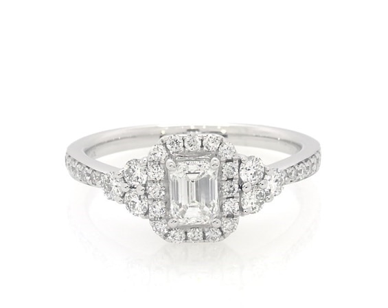 Previously Owned Emerald-Cut Diamond Halo Engagement Ring 1 ct tw 14K White Gold
