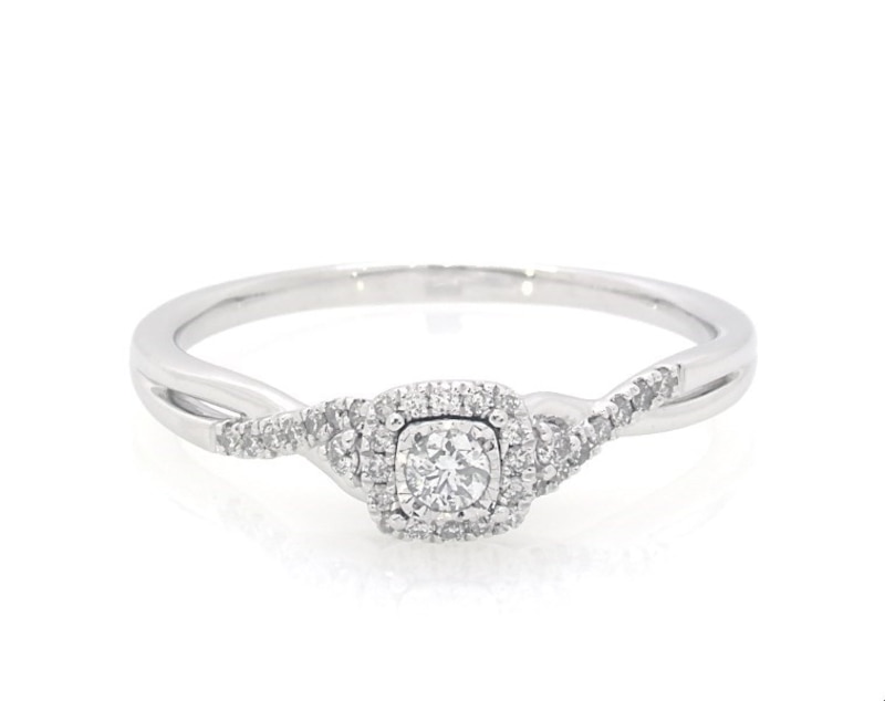 Main Image 1 of Previously Owned Diamond Halo Engagement Ring 1/4 ct tw 10K White Gold