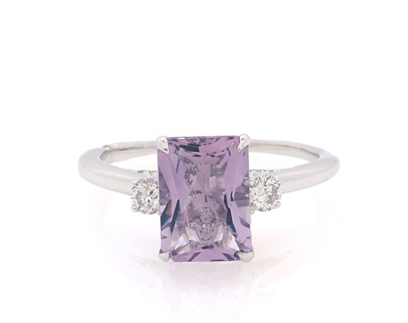 Main Image 1 of Previously Owned Monique Lhuillier Bliss Radiant-Cut Light Amethyst & Diamond Engagement Ring 1/4 ct tw 14K White Gold