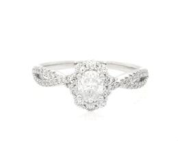 Previously Owned THE LEO First Light Diamond Engagement Ring 1 ct tw Oval & Round-cut 14K White Gold