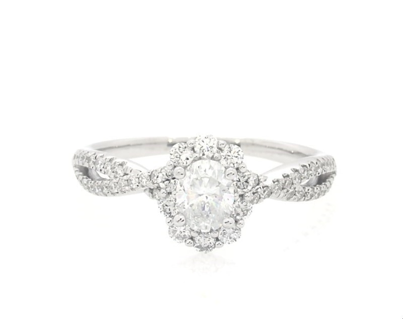 Main Image 1 of Previously Owned THE LEO First Light Diamond Engagement Ring 1 ct tw Oval & Round-cut 14K White Gold