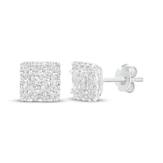 Previously Owned Diamond Stud Earrings 1/2 ct tw Princess & Round-cut 10K White Gold