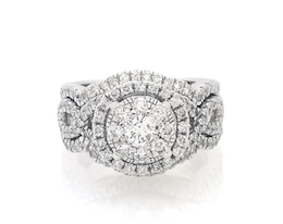 Previously Owned Round-Cut Diamond Double Halo Bridal Set 1-1/4 ct tw 14K White Gold Size 4.75