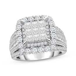 Previously Owned Princess & Round-Cut Multi-Diamond Center Square Frame Engagement Ring 3 ct tw 10K White Gold