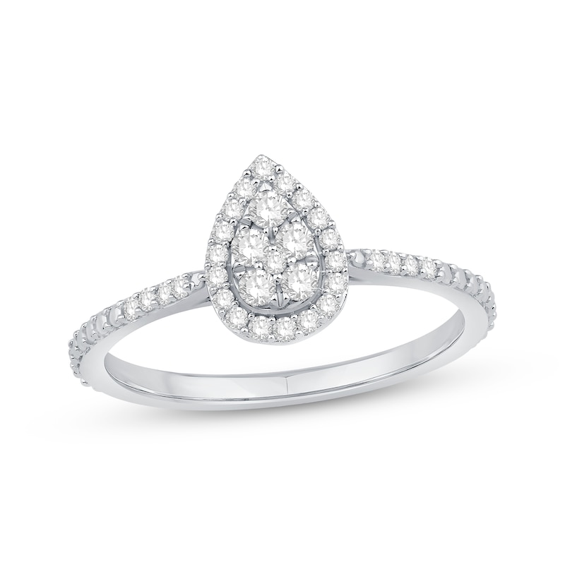 Main Image 1 of Previously Owned Multi-Diamond Center Pear Frame Promise Ring 1/4 ct tw 10K White Gold