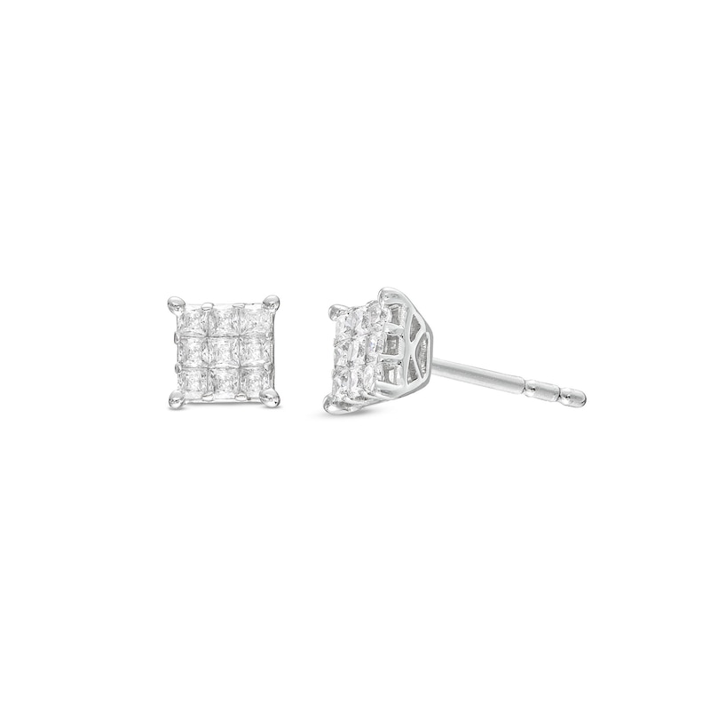 Main Image 1 of Previously Owned Multi-Diamond Stud Earrings 1/2 ct tw Princess-cut 10K White Gold