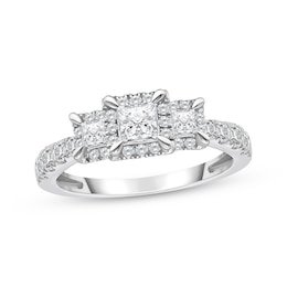 Previously Owned Princess-Cut Diamond Three-Stone Engagement Ring 1 ct tw 10K White Gold