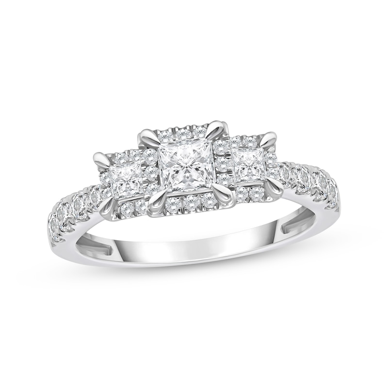 Main Image 1 of Previously Owned Princess-Cut Diamond Three-Stone Engagement Ring 1 ct tw 10K White Gold