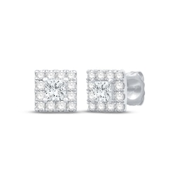 Previously Owned Diamond Stud Earrings 1 ct tw Princess & Round-cut 10K White Gold