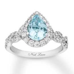 Previously Owned Neil Lane Aquamarine Engagement Ring 3/4 cttw Pear & Round-cut 14K White Gold Size 8