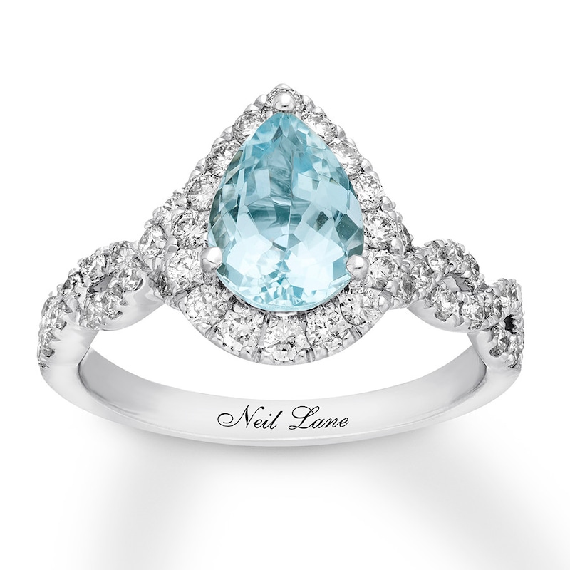 Previously Owned Neil Lane Aquamarine Engagement Ring 3/4 cttw Pear & Round-cut 14K White Gold Size 8