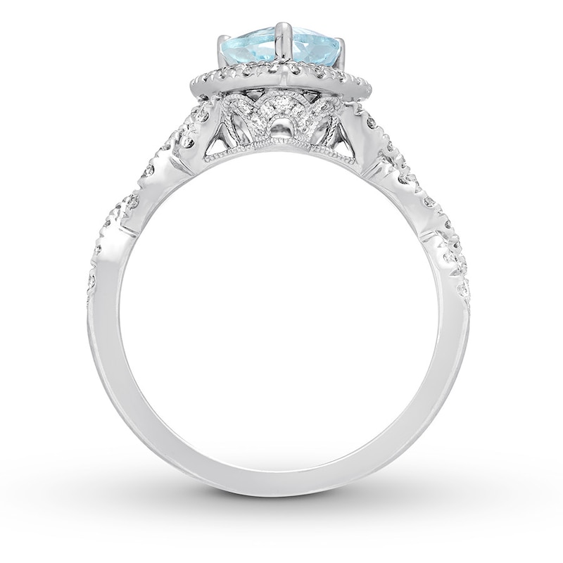 Previously Owned Neil Lane Aquamarine Engagement Ring 3/4 cttw Pear & Round-cut 14K White Gold Size 8