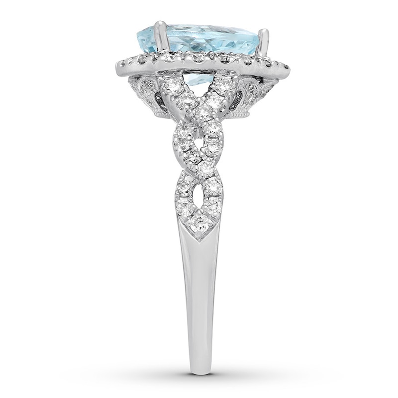 Previously Owned Neil Lane Aquamarine Engagement Ring 3/4 cttw Pear & Round-cut 14K White Gold Size 8