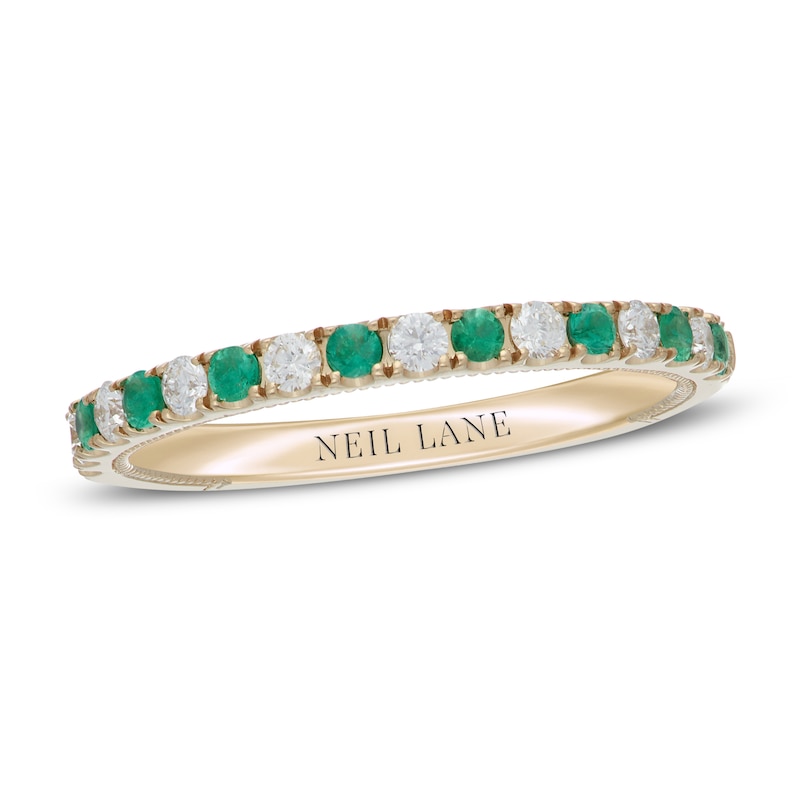 Main Image 1 of Previously Owned Neil Lane Emerald & Diamond Anniversary Ring 1/5 ct tw 14K Yellow Gold Size 8