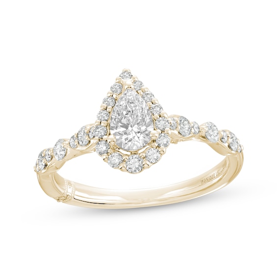 Previously Owned Monique Lhuillier Bliss Diamond Engagement Ring 7/8 ct tw Pear & Round-cut 18K Yellow Gold