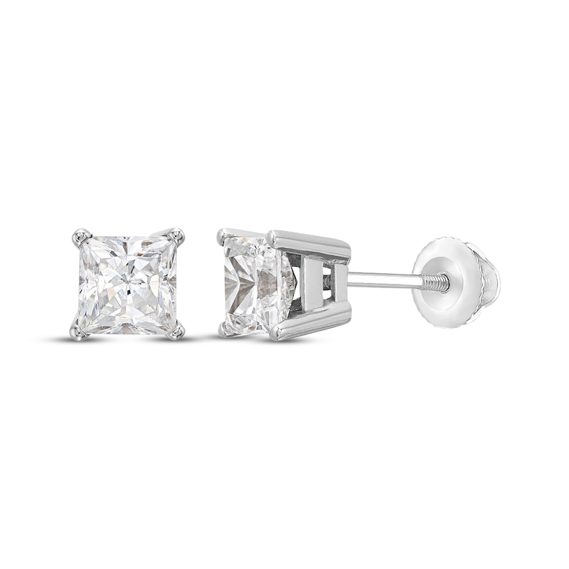 Main Image 1 of Previously Owned KAY Lab-Grown Diamonds Princess-Cut Solitaire Stud Earrings 1 ct tw 14K White Gold (F/SI2)