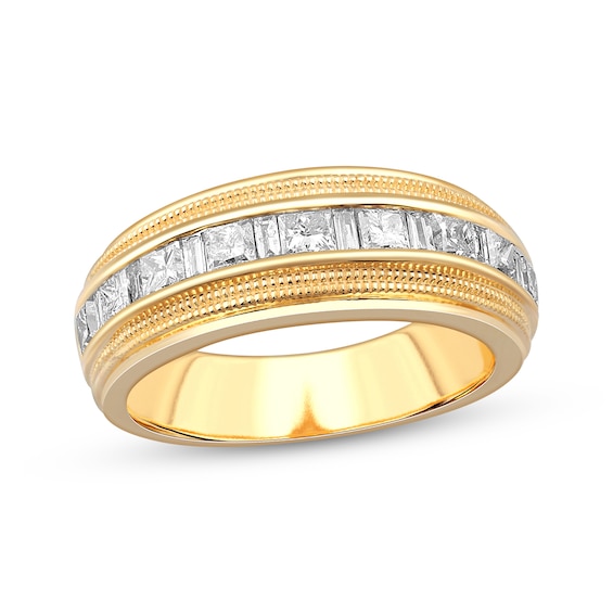 Previously Owned Men's Square & Baguette-Cut Diamond Channel Wedding Band 1-1/2 ct tw 10K Yellow Gold