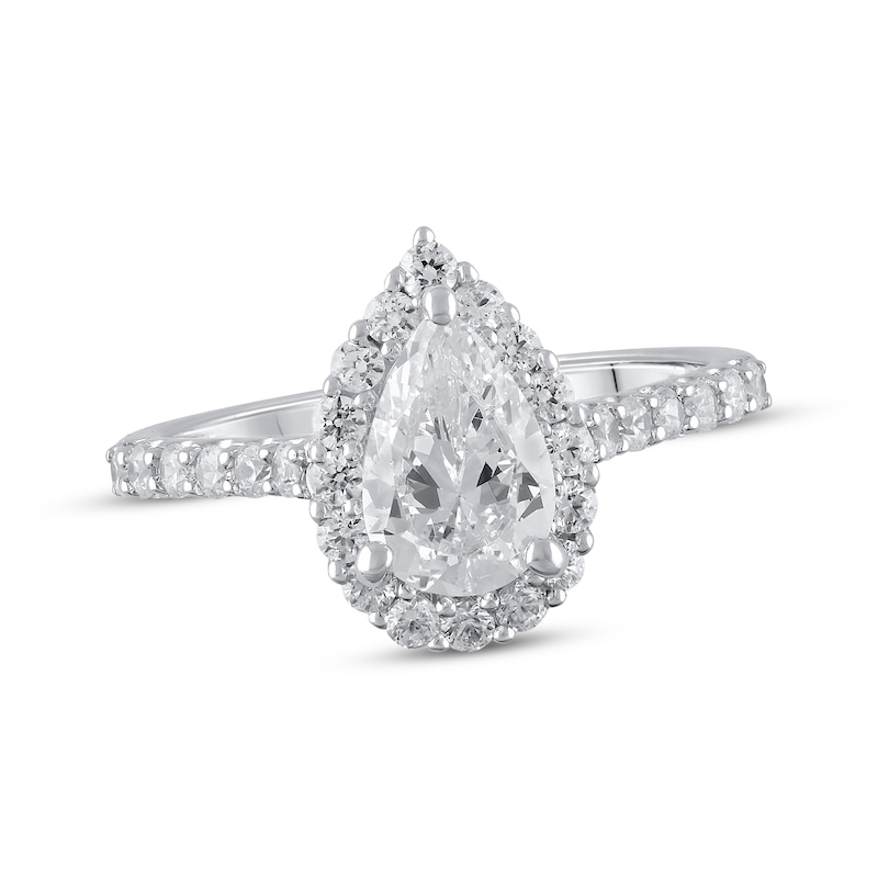 Main Image 1 of Previously Owned Lab-Grown Diamonds by KAY Halo Engagement Ring 1-1/2 ct tw Pear & Round-cut 14K White Gold