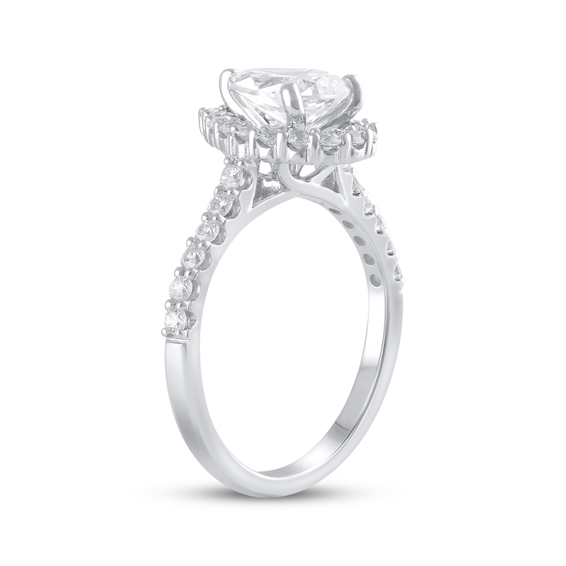 Main Image 2 of Previously Owned Lab-Grown Diamonds by KAY Halo Engagement Ring 1-1/2 ct tw Pear & Round-cut 14K White Gold