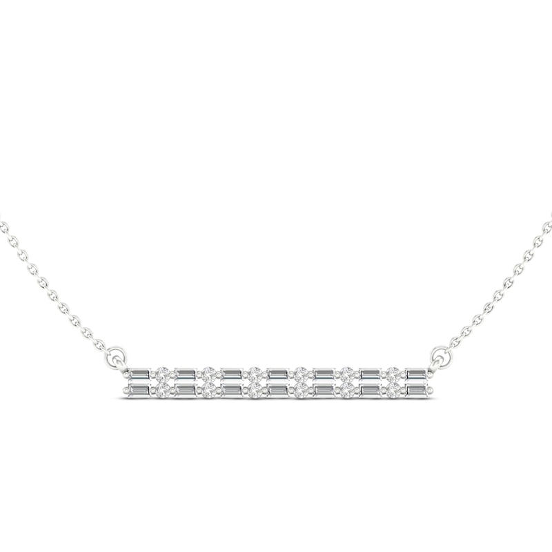 Main Image 1 of Previously Owned Lab-Grown Diamonds by KAY Baguette & Round-Cut Bar Necklace 1/2 ct tw 14K White Gold 18&quot;