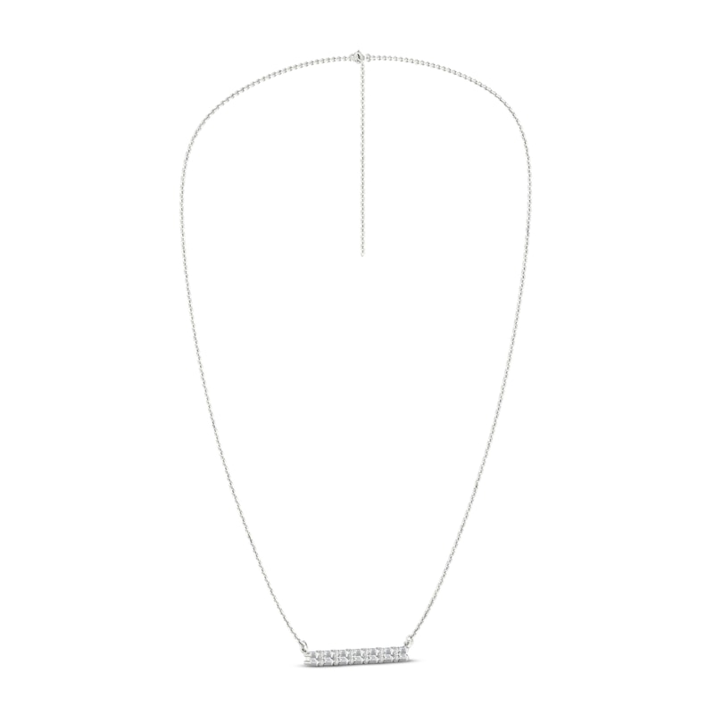 Main Image 2 of Previously Owned Lab-Grown Diamonds by KAY Baguette & Round-Cut Bar Necklace 1/2 ct tw 14K White Gold 18&quot;