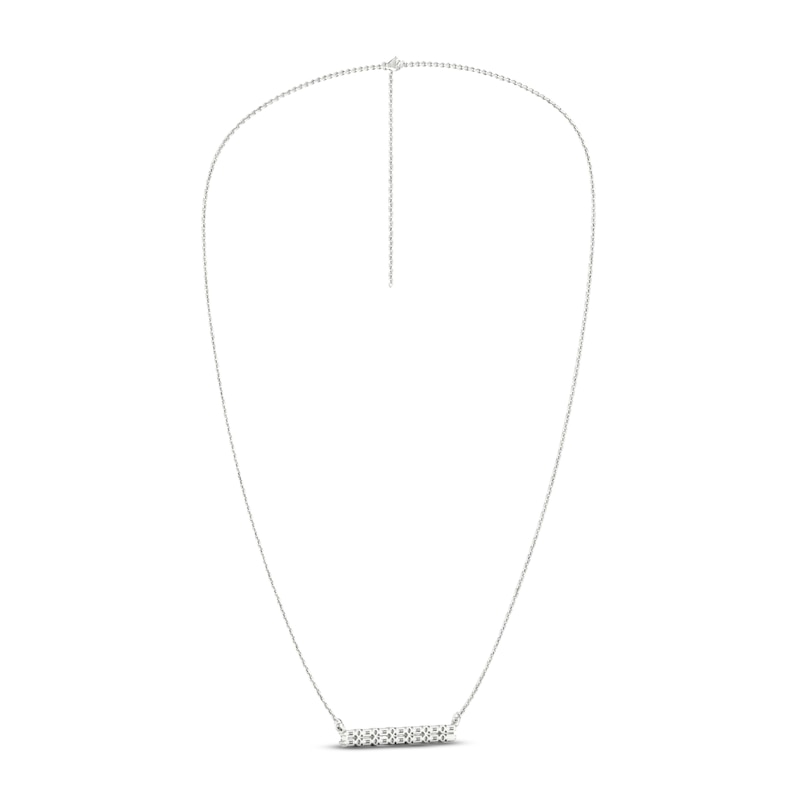 Main Image 3 of Previously Owned Lab-Grown Diamonds by KAY Baguette & Round-Cut Bar Necklace 1/2 ct tw 14K White Gold 18&quot;