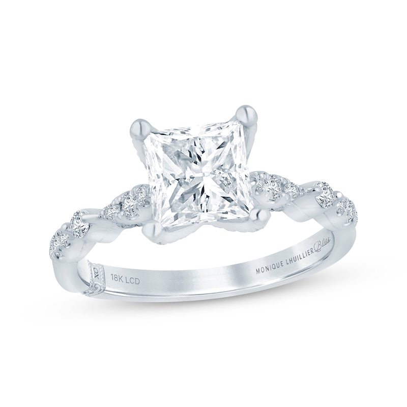 Main Image 1 of Previously Owned Monique Lhuillier Bliss Princess-Cut Lab-Grown Diamond Engagement Ring 1-7/8 ct tw 18K White Gold