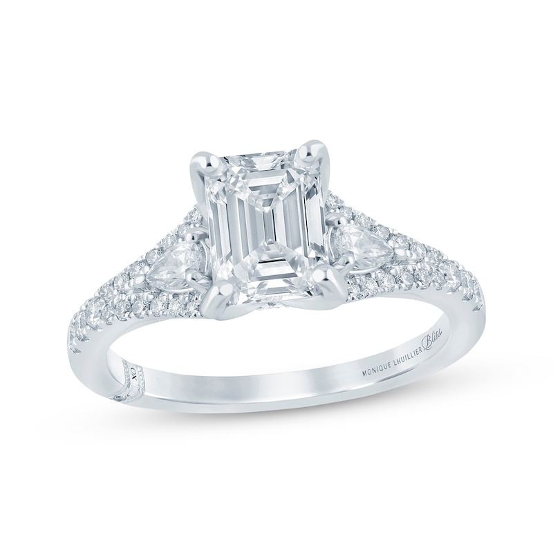 Main Image 1 of Previously Owned Monique Lhuillier Bliss Emerald-Cut Lab-Grown Diamond Engagement Ring 2-1/2 ct tw 18K White Gold